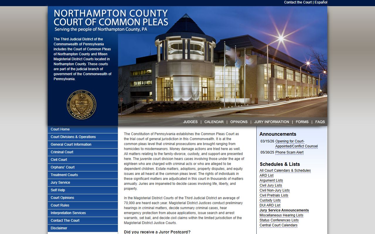 Northampton County courts website with civil records relevant to Bethlehem bankruptcy cases