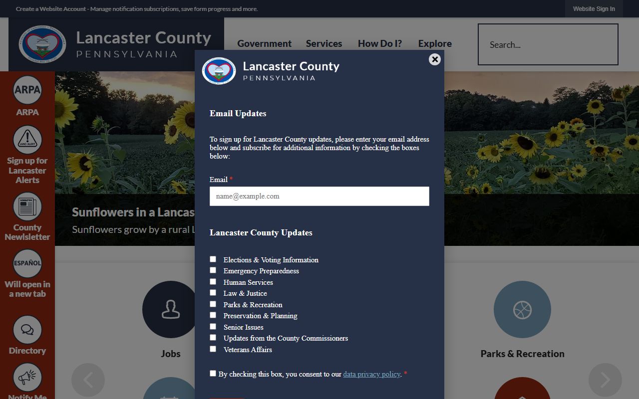 Lancaster County government website with court records and property information for bankruptcy filers