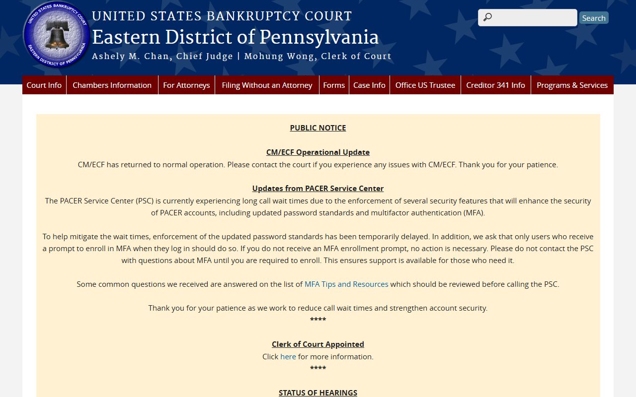 Eastern District of Pennsylvania Bankruptcy Court website for Levittown bankruptcy records