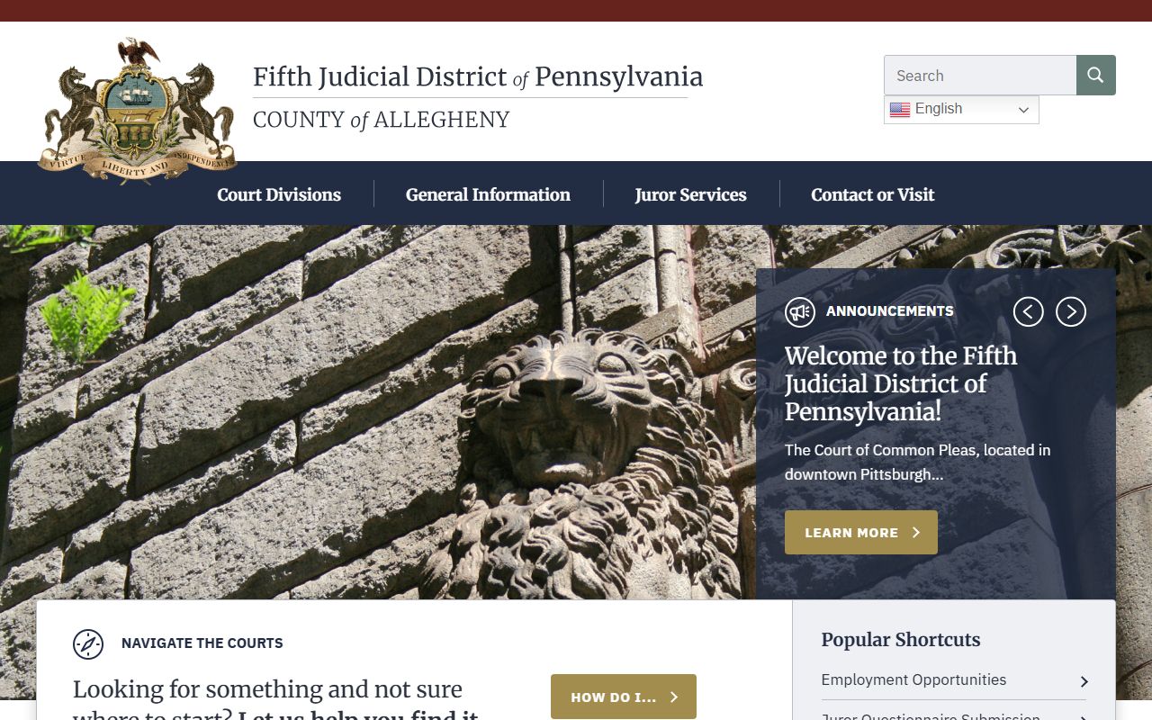 Allegheny County courts website for state court records connected to bankruptcy cases