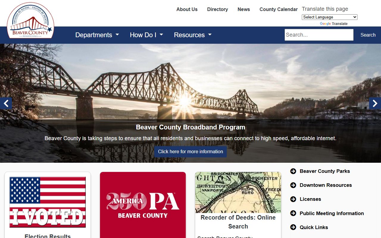 Beaver County government website with courthouse and local records information