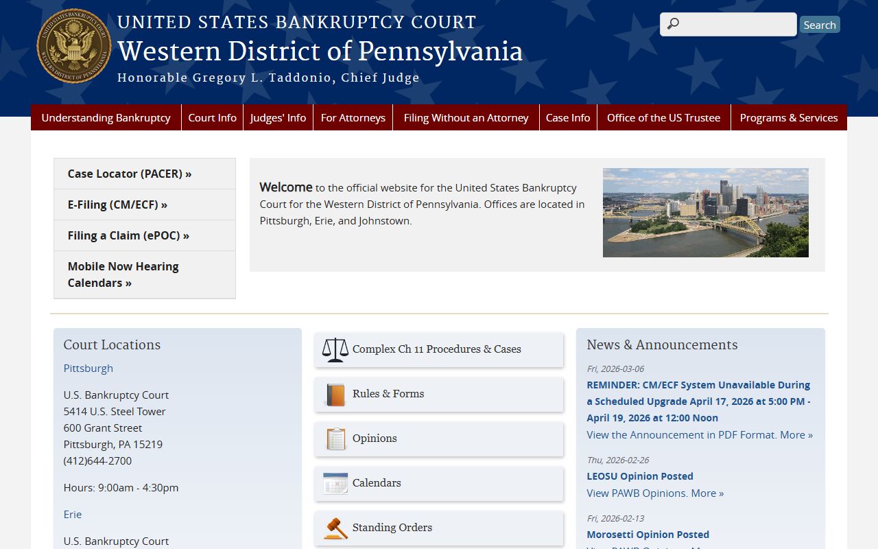 Butler County bankruptcy records on the Western District of Pennsylvania court website