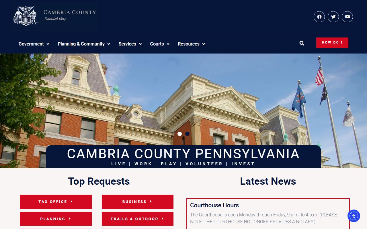 Cambria County government website for local records related to bankruptcy