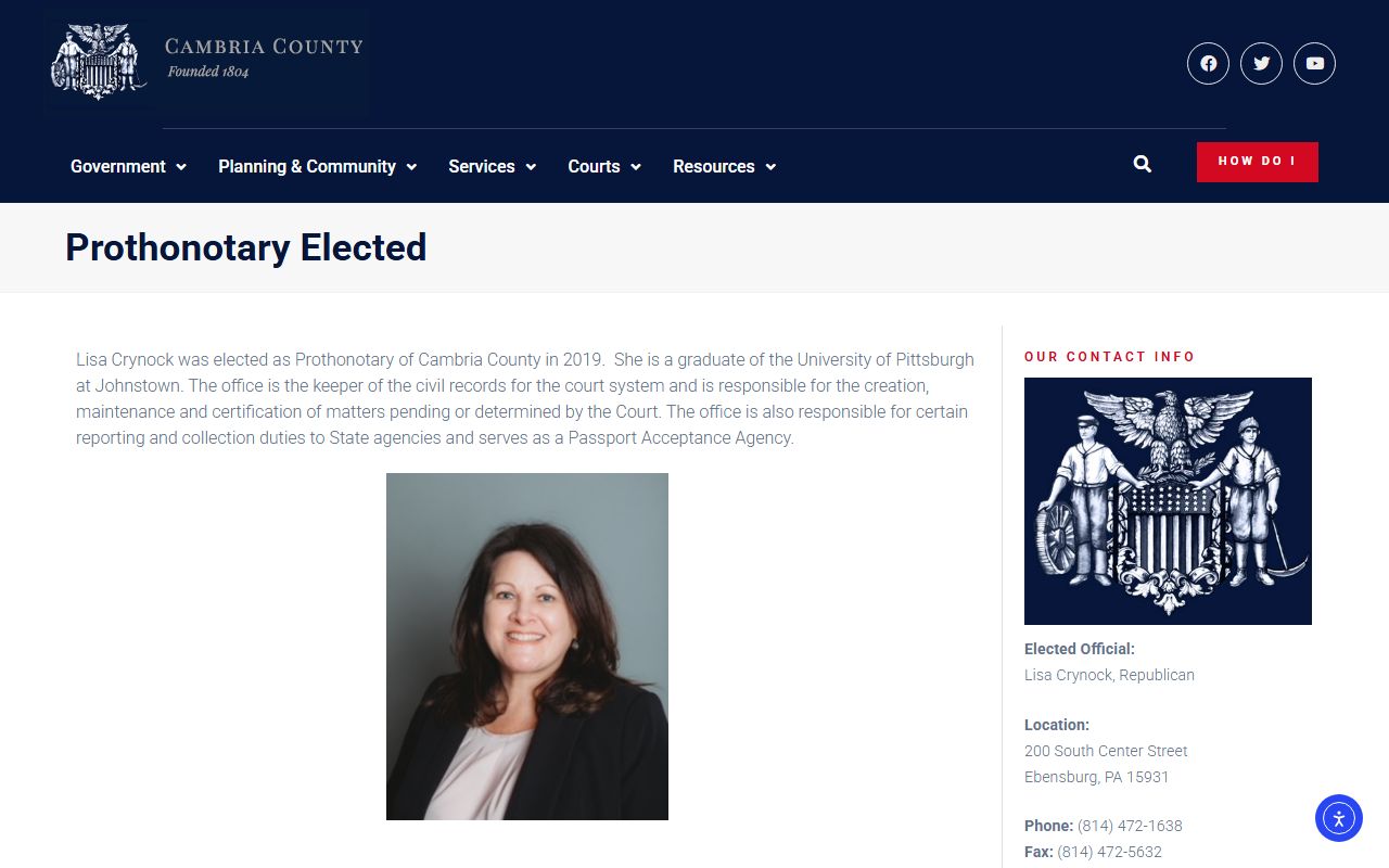 Cambria County Prothonotary office for civil judgment and lien records