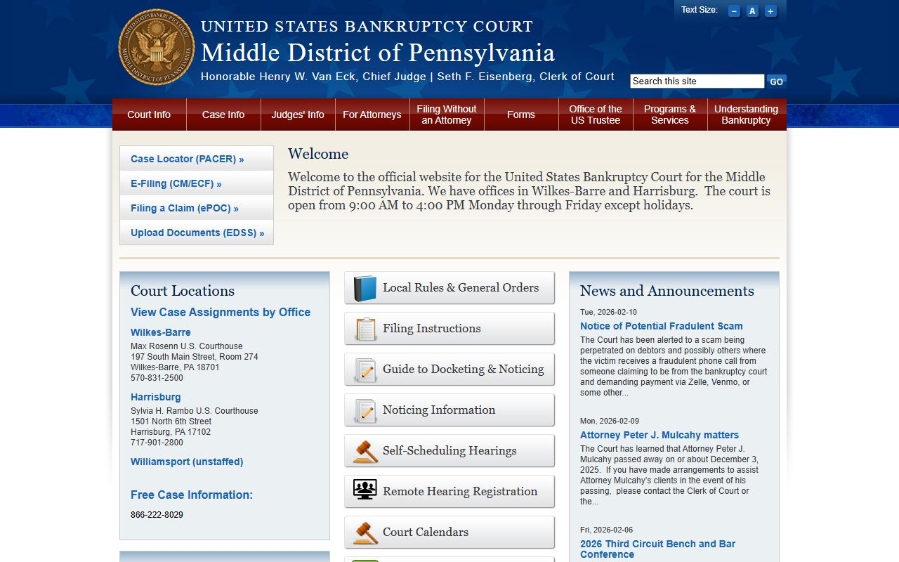 Middle District Pennsylvania Bankruptcy Court serving Fulton County McConnellsburg