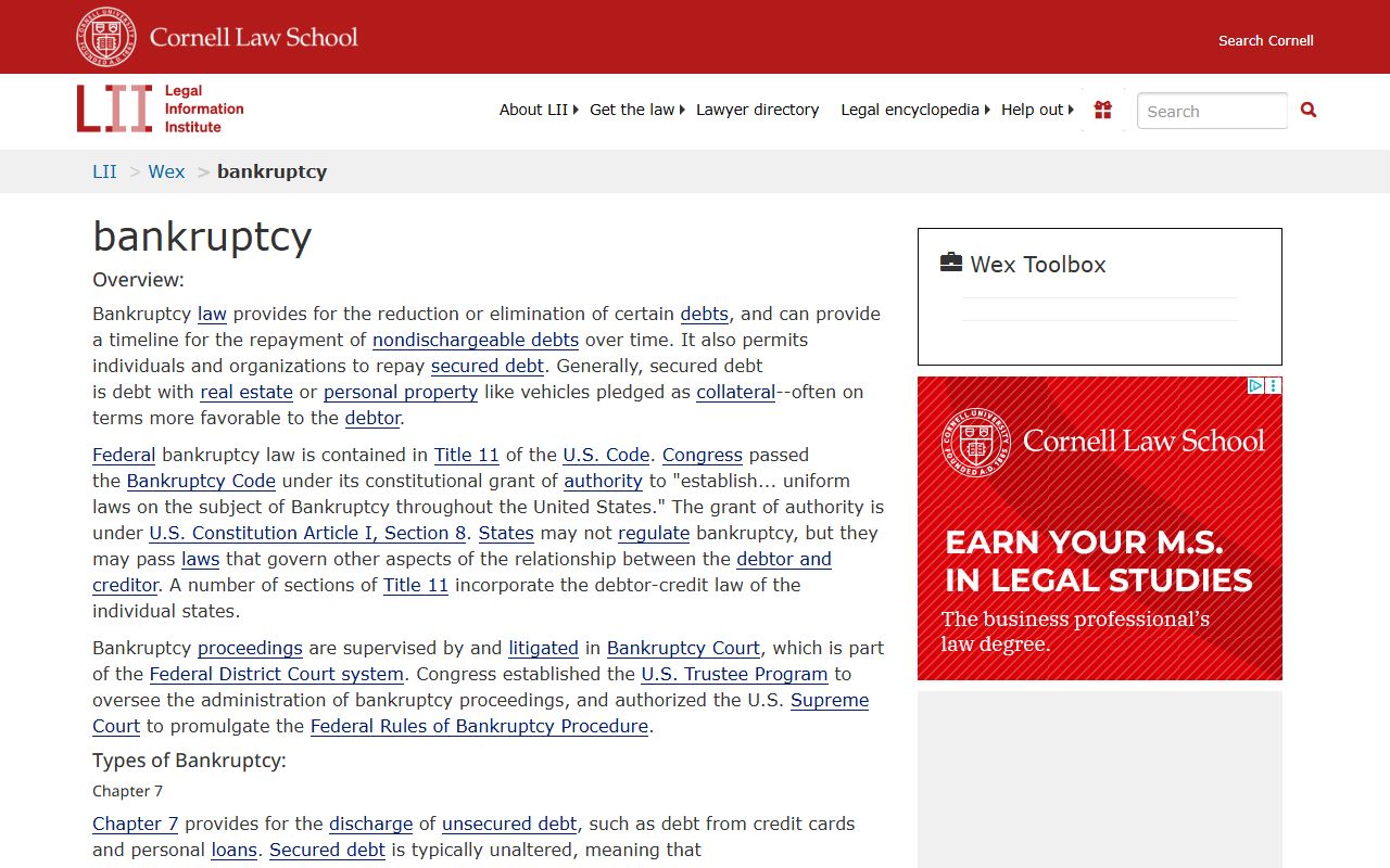 Cornell Law LII bankruptcy law reference for Pennsylvania filers and researchers