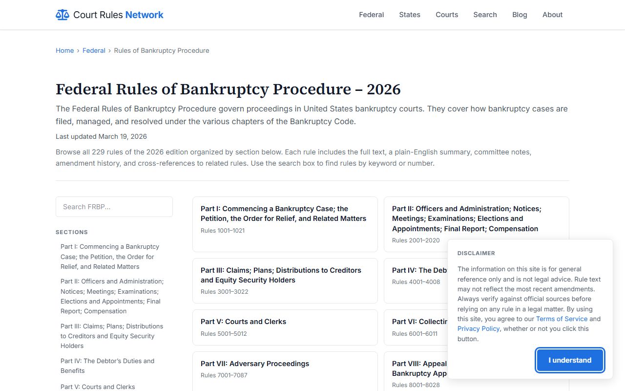 Federal Rules of Bankruptcy Procedure governing Pennsylvania bankruptcy case proceedings